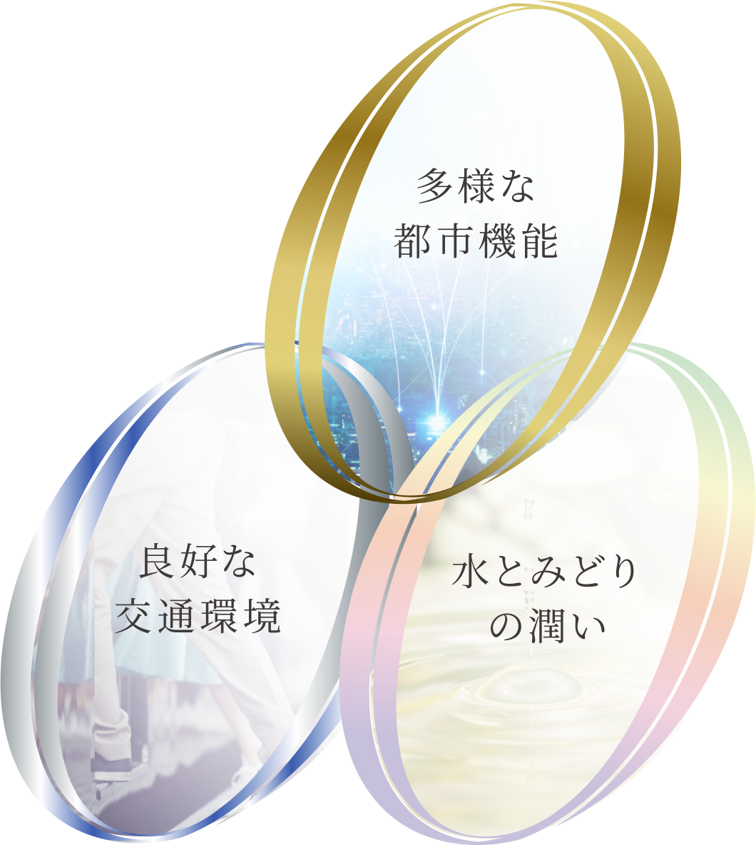 多様な都市機能　良好な交通環境　水とみどりの潤い